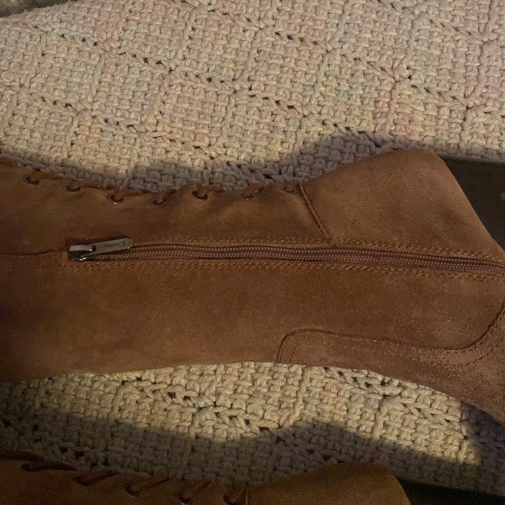 🦊 👢Tall lace brown suede with buckle. EUC. All heights pictured. 3 inch heel. - Picture 14 of 16